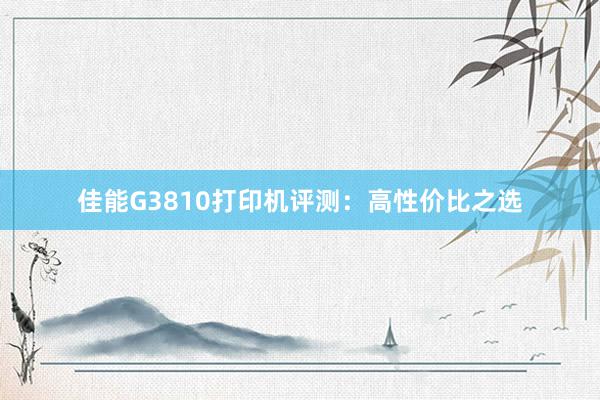 佳能G3810打印机评测：高性价比之选
